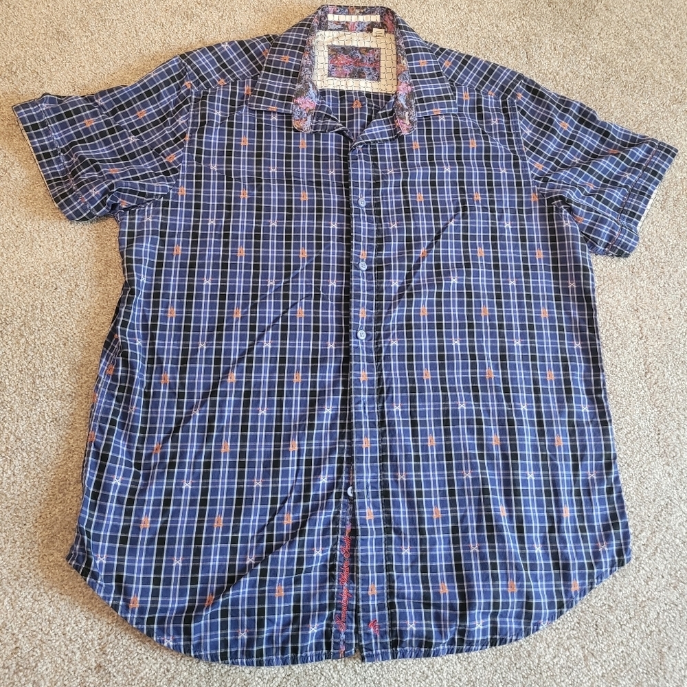 Robert Graham Short Sleeve, Blue, Red And White Pattern Button XL Shirt